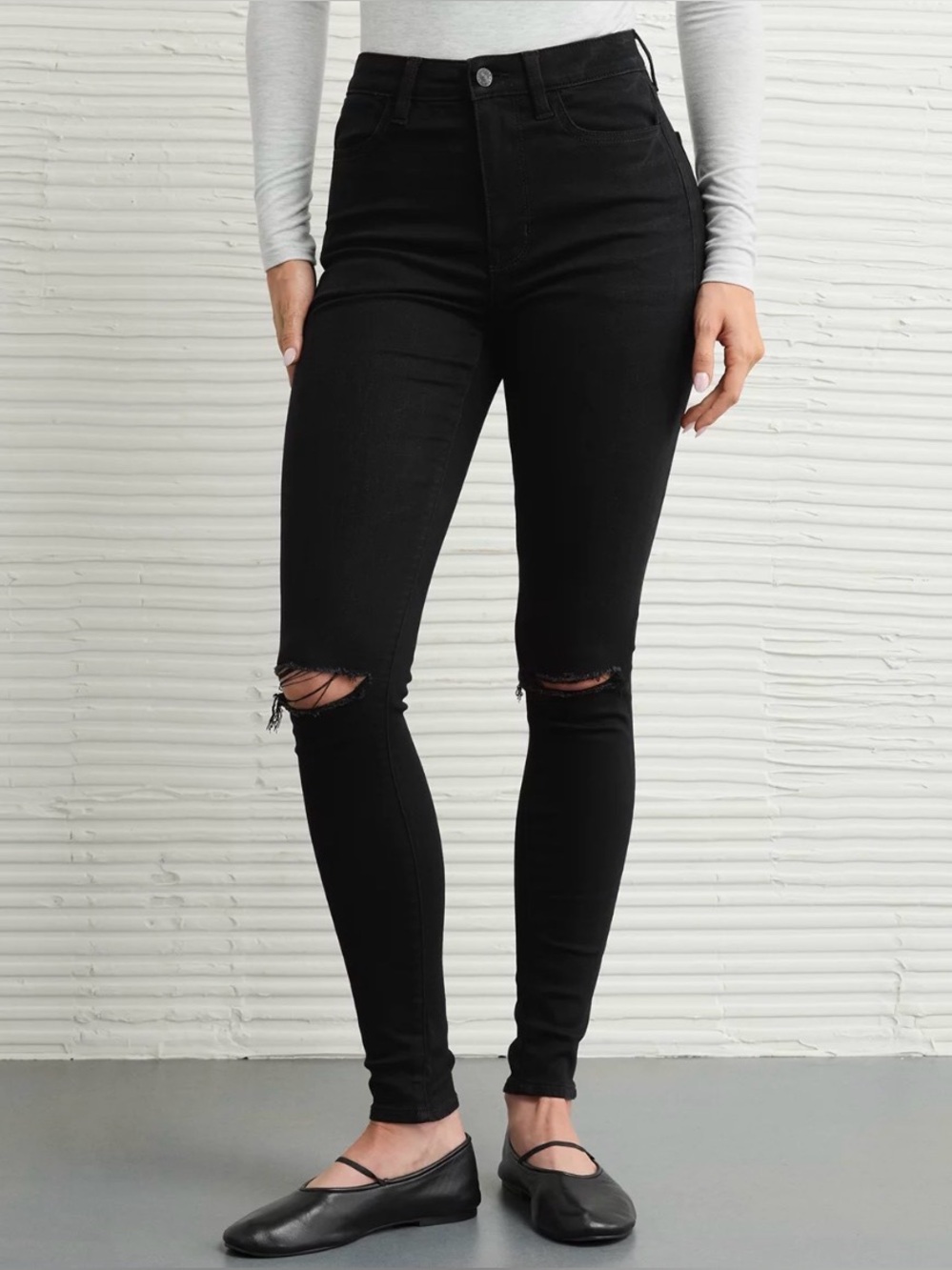 American eagle (6) regular high waist black skinny distressed denim jeans
